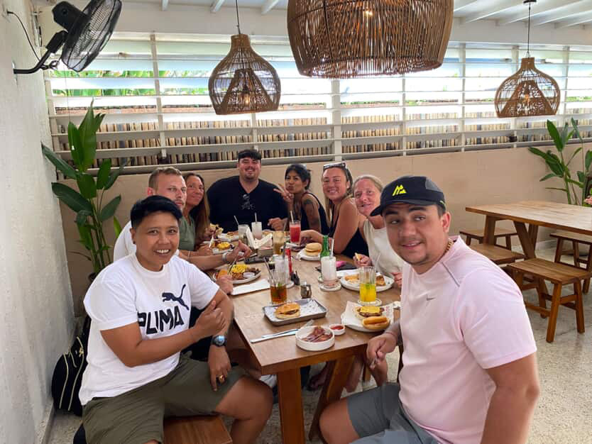 Group enjoying lunch together in Bali