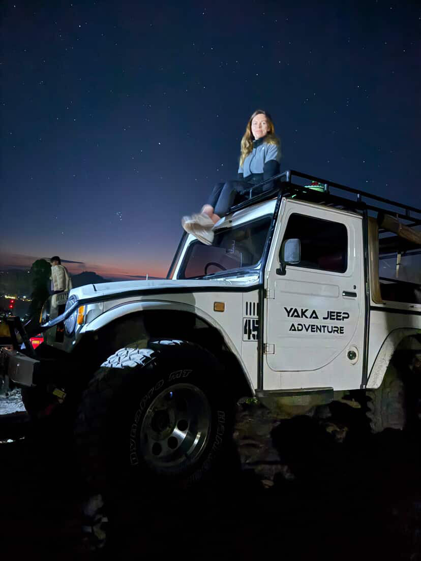 Customer on a night jeep tour in Bali