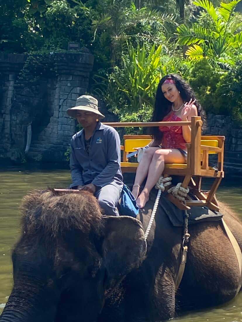 Customer riding an elephant in Bali