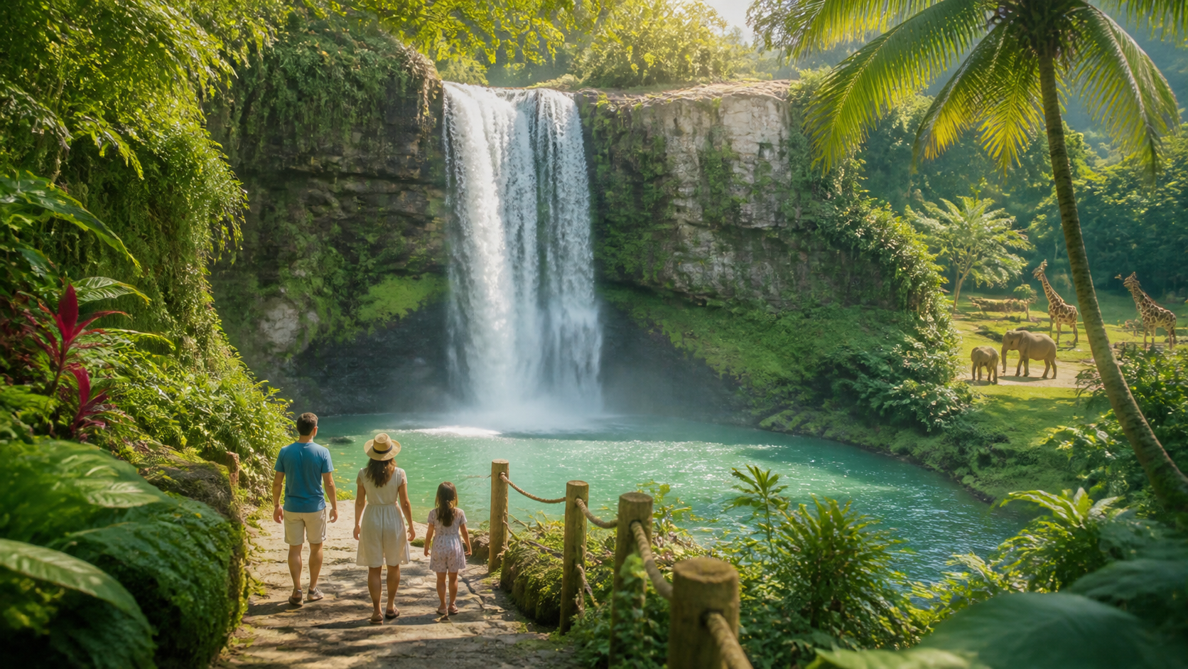 Family-friendly Bali waterfall and safari-style tropical day